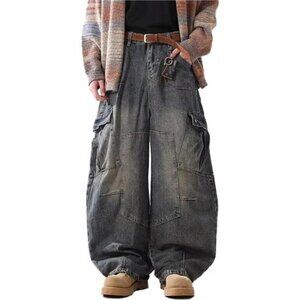 Women's Baggy Grey Jeans Oversized Pants Aesthetic Hip Hop Jeans Relaxed Fit